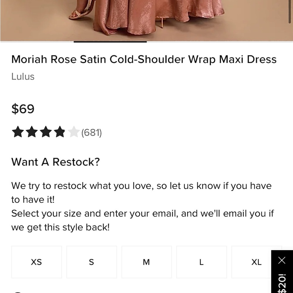 Lulus Moriah Rose Satin Cold Shoulder Wrap Dress Size Small NWT - Picture 16 of 16